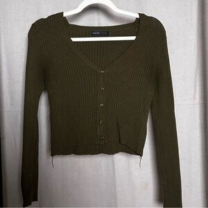 Olive Green Ribbed Cardigan